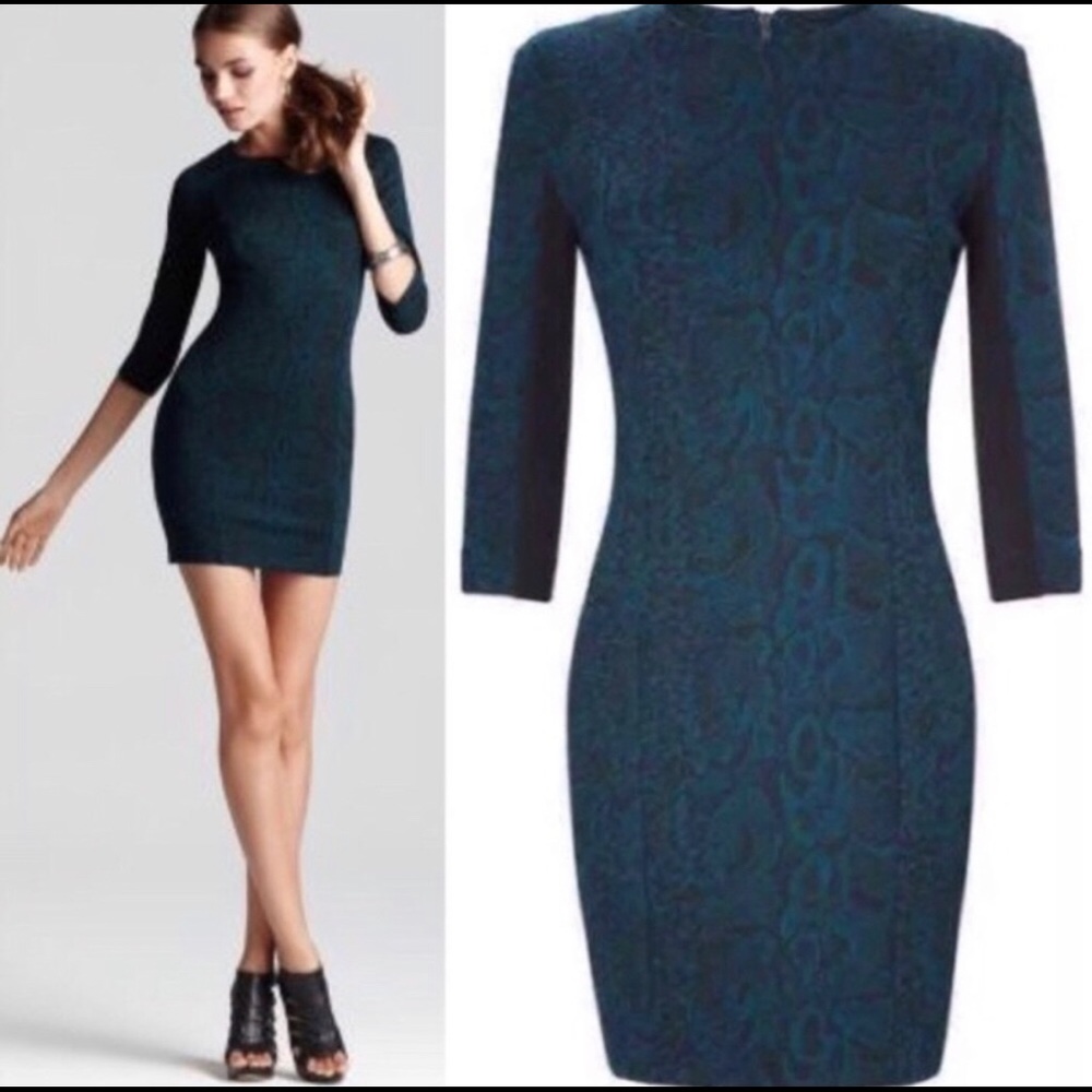 French Connection Green Snakeskin Fitted Dress